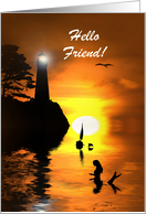 Custom Fantasy Mermaid, Lighthouse, Sailboat and Dolphin Hello Freind card