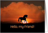 Friendship Custom Hello Friend with Horse and Southwestern Sunset card