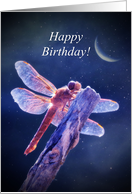 Wicca Pagan Happy Birthday With Dragonfly and Crescent Moon card