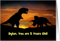Happy 5th Birthday with Dinosaurs Custom Cover Name and Age card
