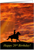 Happy 20th Western Cowboy Riding in Sunset card