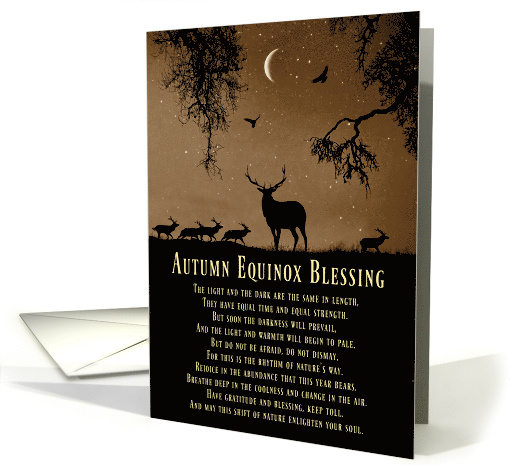 Autumn Equinox Mabon Blessings with Elk Raven and Crescent Moon card
