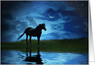 Horse Blank Fantasy Note Card with Crescent Moon and Starry Sky card