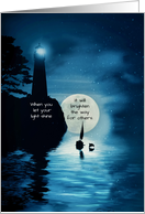 Encouragement Sailboat Lighthouse Dolphin Big Moon on the Ocean Sea card