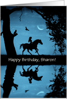 Custom Name Birthday with Girl and Horse Riding in the Moonlight card