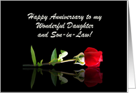 Happy Anniversary Custom Cover with Red Rose Daughter and Son in Law card