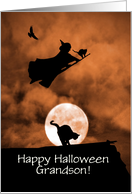 Halloween Grandson Witch and Black Cats Cute Custom card