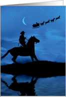 Country Western Cowboy Chirstmas Holiday with Santa Horse and Reindeer card