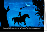 Happy Holidays Granddaughter With Horse Rider Santa Custom Cover card