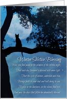 Winter Solstice Blessing with Cute Kitty in Tree and Moon Night Custom card