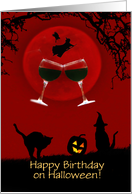 Happy Halloween Birthday Fun Wine and Witch Custom Text Front card