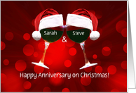 Anniversary on Christmas Custom Name Cute Toasting Wine Glasses card