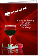 Wedding on Christmas Custom Front with Wine Rose and Santa card