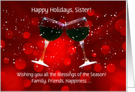 Sister Wine Christmas Holiday Toasting Cheers Customizable Text card