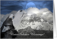 Winter Solstice Husky Dog Snowy Mountains Moon Customizable card