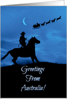 Australia Happy Holidays Cute Cowboy and Santa Sleigh Christmas card