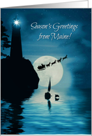 Maine Season’s Greetings Holiday with Lighthouse Sailboat Dolphin card