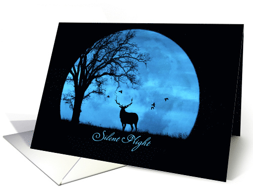 Holiday Elk and Moon with Oak Tree Silent Night Custom Front card