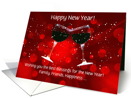 Happy New Year Wine and Blessings Humor Customizable Text card