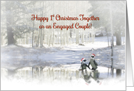 Happy 1st Christmas Being Engaged Cute Penguin Couple card