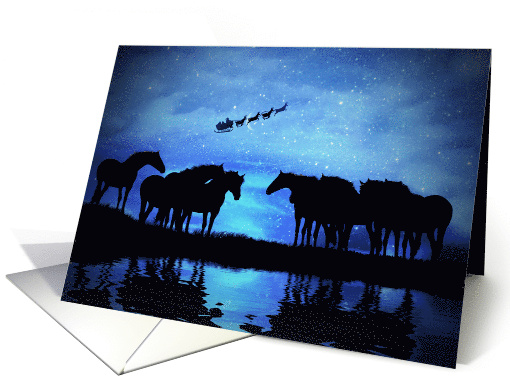 Happy Holidays Herd of Horses Cute Santa and Sleigh with Reindeer card