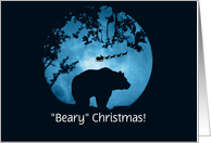 Bear and Moon Santa Merry or Beary Christmas Funny Custom Front Text card