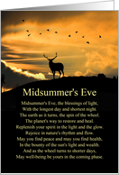 Midsummers Eve Sumer Solstice Poem with Elk Birds on Mountain Sunset card