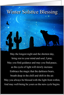 Winter Solstice with Owl Coyote and Raven Cactus Southwesten Poem card