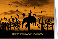 Happy Halloween Nephew With Scarecrow and Ravens Custom Text card