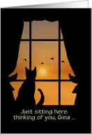 Missing You Custom Name with Cat in Window card