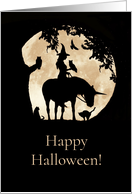 Halloween Witch Mystic Magic with Unicorn and Cats Owl Raven Moon card