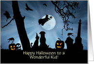 Kid Halloween Cute Animals Pets with Witch and Jack O Lanterns Custom card