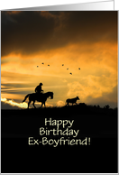 Ex Boyfriend Happy Birthday with Cowboy Horse and Steer Custom card