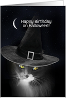 Halloween Birthday Magical Mystical Cat and Crescent Moon Custom card