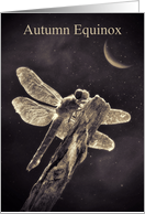 Autumn Equinox Dragonfly and Crescent Moon Sepia Tones card