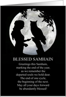 Samhain Sabbat with Girl and Owl In Silver Moonlight card