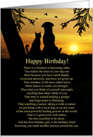 Birthday Dog and Cat Benefits of Getting Older with Birds and Sunset card