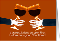 First Halloween In New Home Congratulations Humorous Custom Wine card