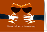 Anniversary on Halloween Wine Toast Custom Front with Skeleton Hands card