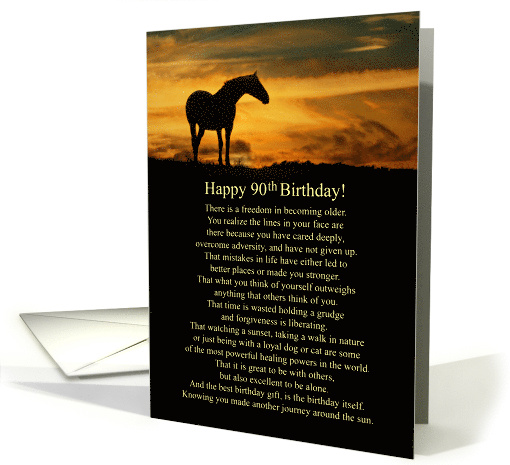 90th Birthday Milestone Horse in Sunset Kind Words card (1741040)
