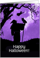 Halloween Magical Custom Text Witch and Warlock with Familiars Cat Owl card