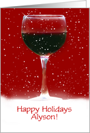 Christmas Holiday Custom Name Funny Wine in the Snow Cheers card
