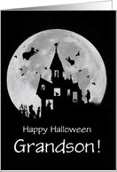 Grandson Happy Halloween Haunted House with Moon Fun Custom card