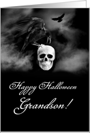 Grandson Ravens and Skull Happy Halloween Custom Text on Cover card