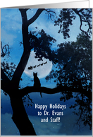 Happy Holidays to Veterinarian and Office Staff Cute Cat Custom Text card