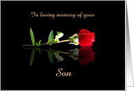 Son Loving Remembrance with Red Rose on Passing Anniversary Custom card