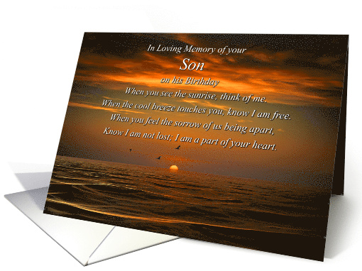 Birthday Remembrance for Son with Ocean and Sunset Birds Poem card