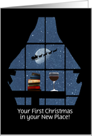 Christmas 1st in New Home Cute Wine and Books Santa Custom card