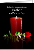Fathers Day Remembrance with Red Rose and Candle In Loving Memory card