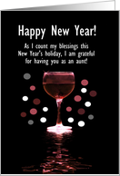 Aunt Happy New Year Funny Wine Themed with Customizable Cover card